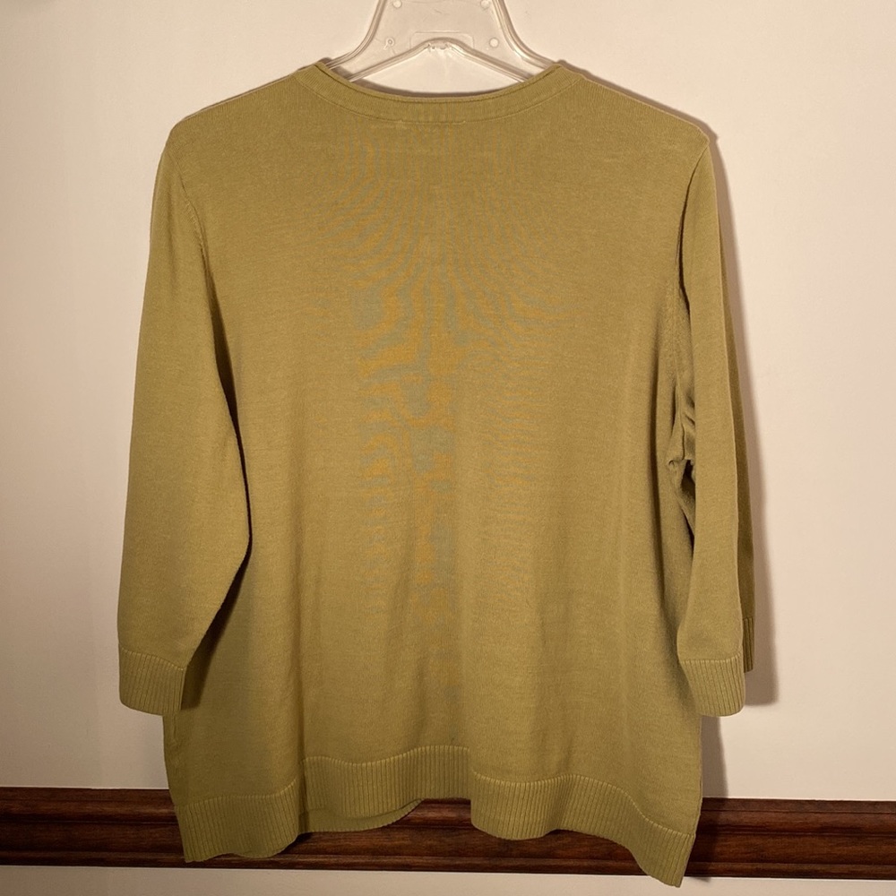 CJ Banks 3/4 Sleeve Olive Chartreuse Cotton Sweater - Picture 4 of 6